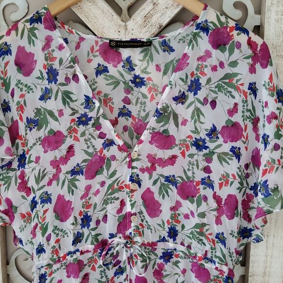 Vix Paula Hermanny Clover Agatha Gathered Drawstring Woven Coverup in Floral - Picture 8 of 13